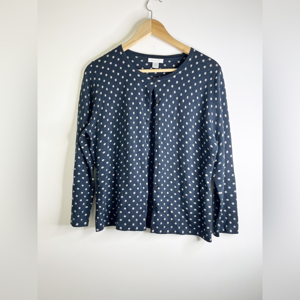 Garnet Hill 100% Merino Wool Polka Dot Cardigan Sweater size medium